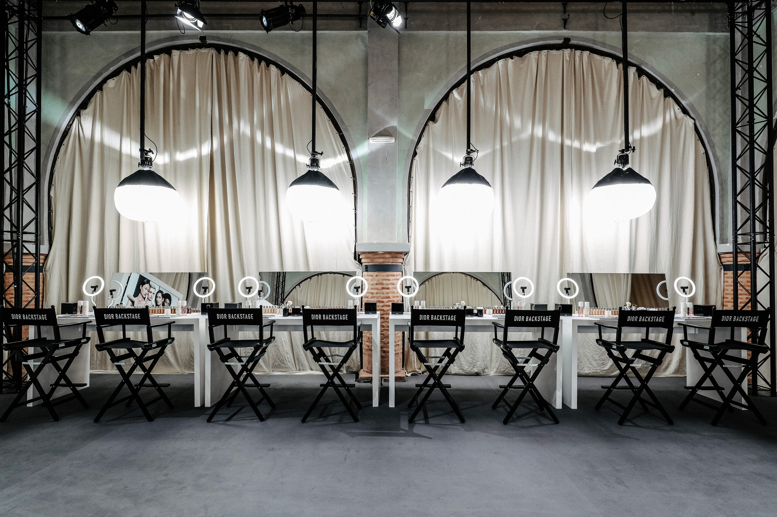 Dior Backstage Studio in Marrakech, light design and scenography trailer concept by Golden Mama for LVMH Dior Beauty Makeup