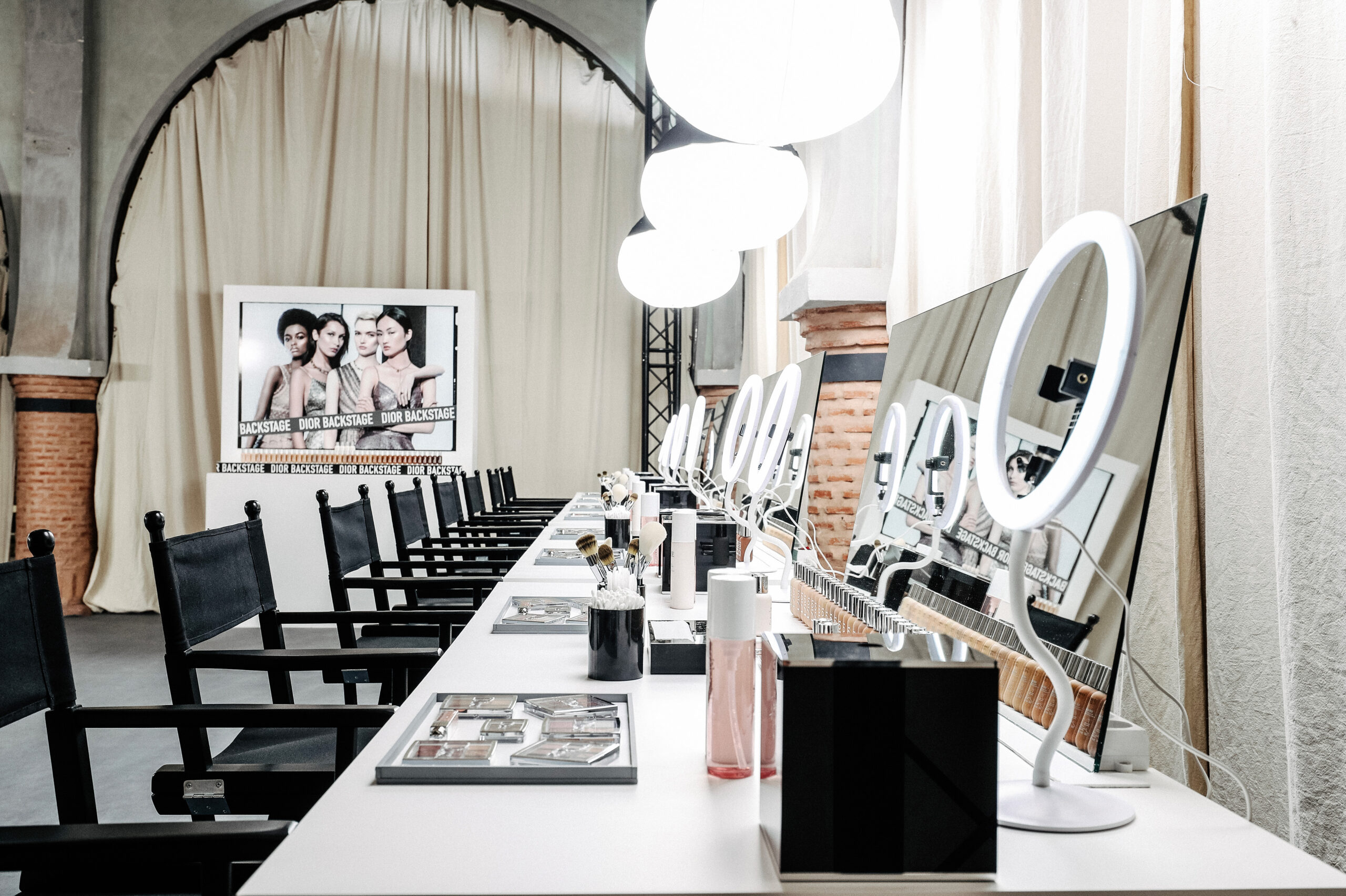 Dior Beauty content factory in Marrakesh with Dior Backstage pop-up installation, makeup  display scenographed by Golden Mama