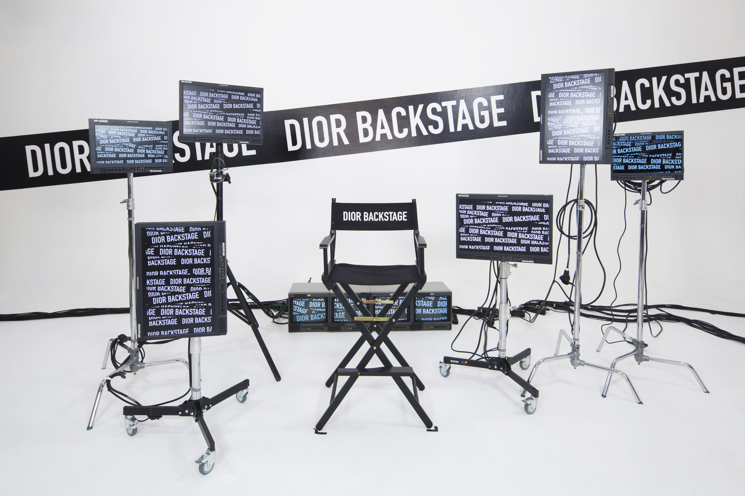 Close-up of Dior Backstage makeup products display by Golden Mama for LVMH Dior Beauty