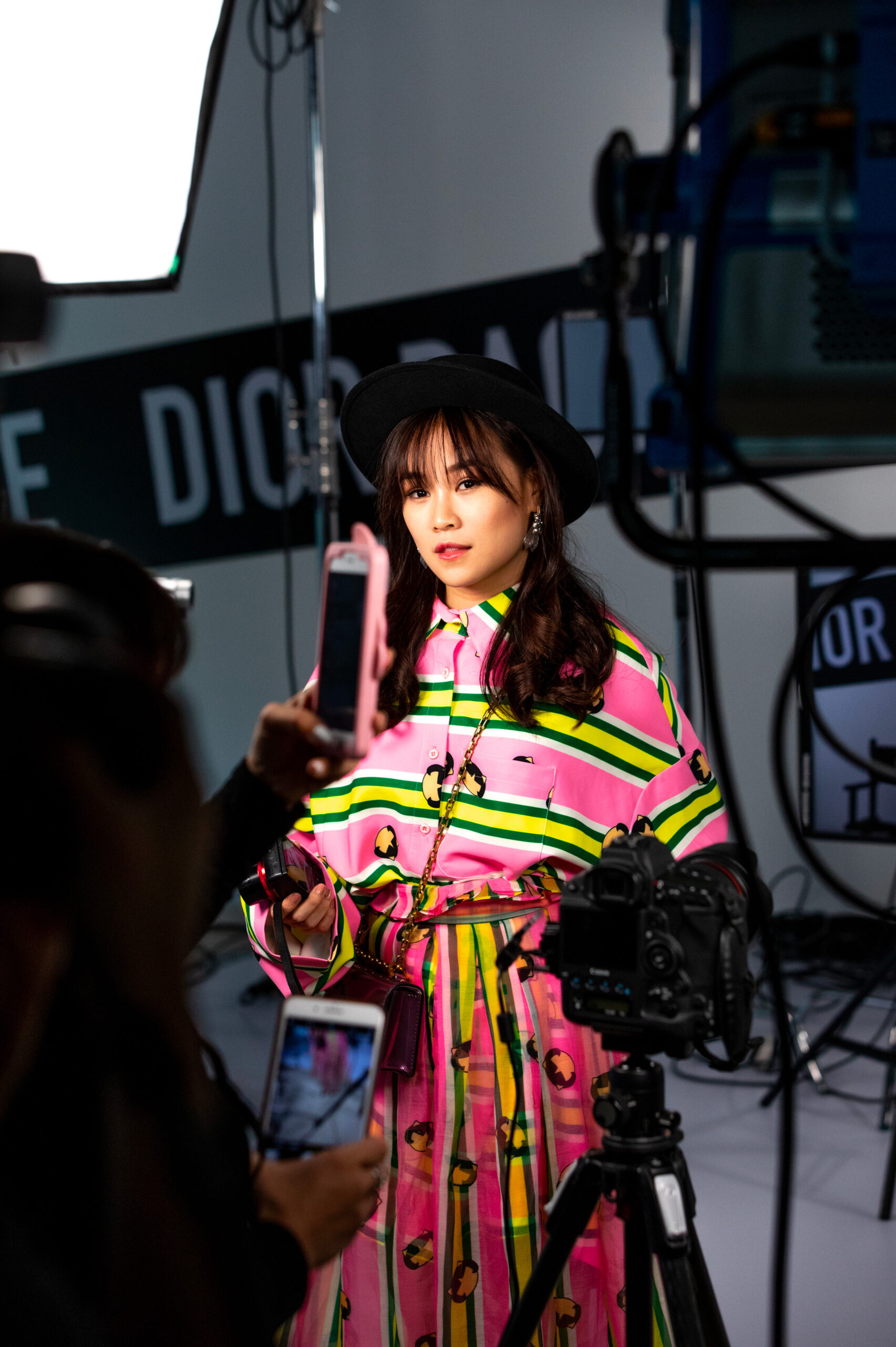 Guests and influencers with the set design of Dior Backstage Masterclass & Content Factory by Golden Mama for LVMH Dior Beauty Makeup