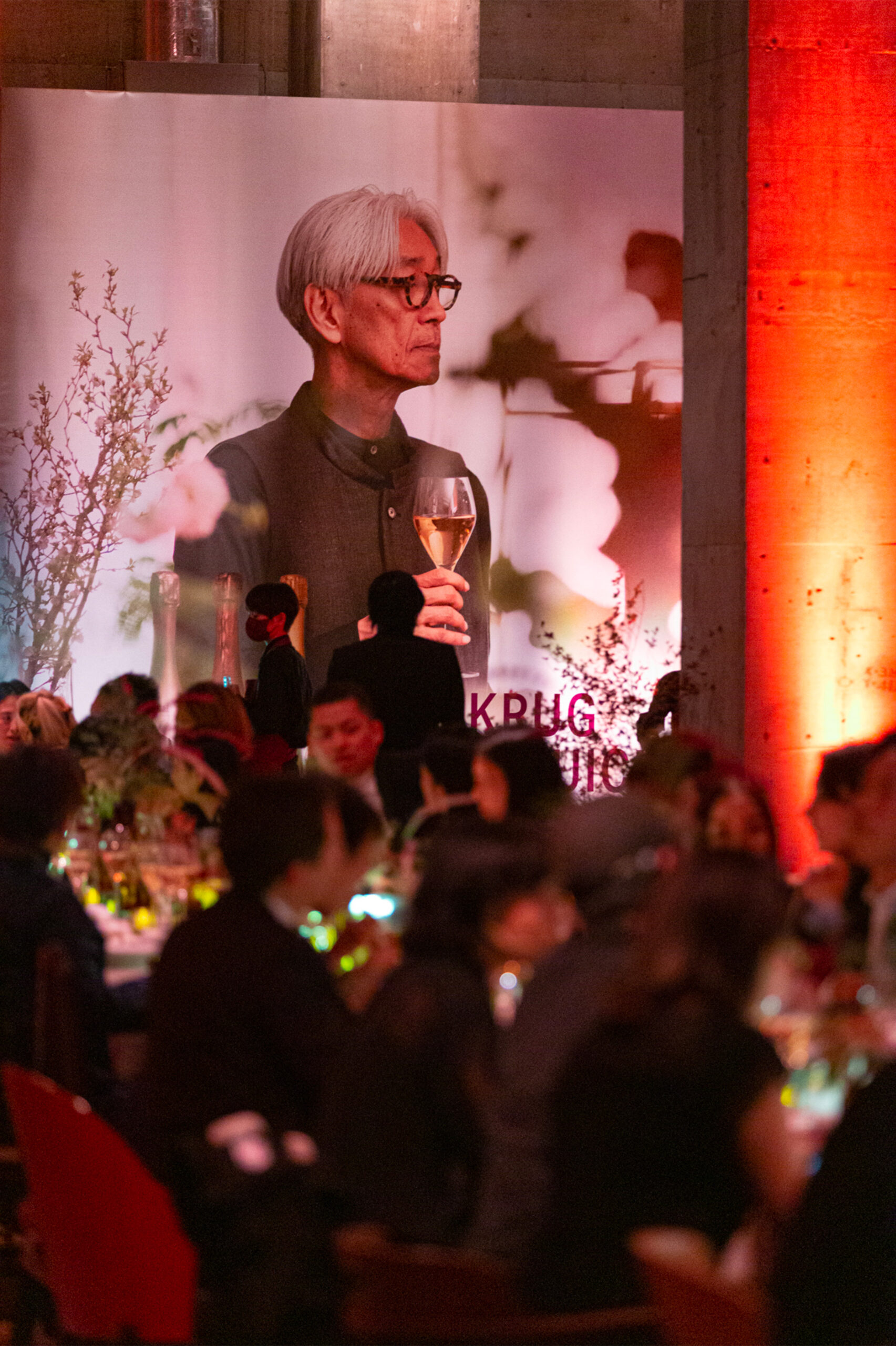 Krug Champagne x Ryuichi Sakamoto Tokyo Musical experience, artists and guests enjoying the luxury dinner, scenography by Golden Mama